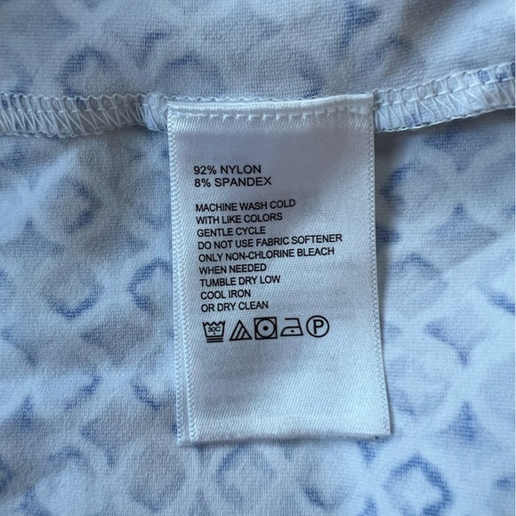 Tommy Bahama Islandzone 3/4 Sleeve Tile Print Isle Tunic Dress, Blue & White, SP - Picture 9 of 11